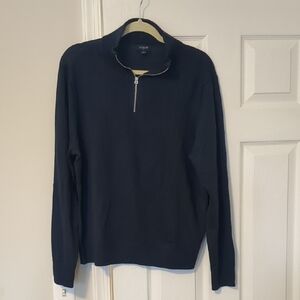 J. Crew Men's Navy Quarter-Zip Sweater - Merino Blend - Large